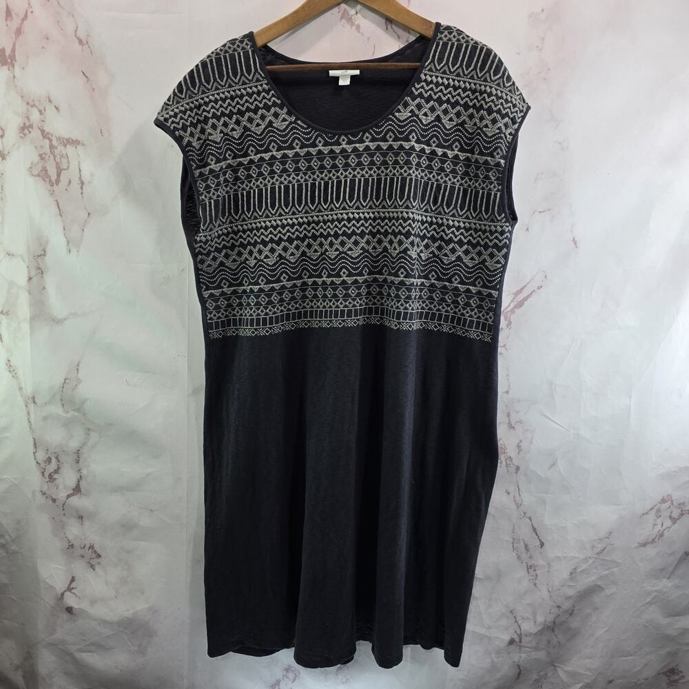J Jill Dress Womens Large Gray Jersey Shift Short Sleeve Embroidered Kaftkan